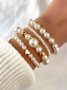 Piece Set: Fashionable Love-Themed Beaded Bracelets with Faux Pearls