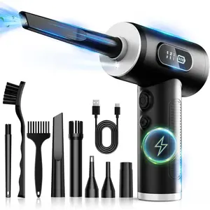 Compressed Air Duster-3 Gear Adjustable 100000RPM Electric Air Duster with LED Light, Rechargeable Cordless Air Blower for Keyboard Electric Devices Cleaning. Replaces Compressed Air Cans (Black)