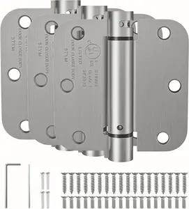 Self Closing Door Hinges 3.5 Inch Spring Loaded Hinges Adjustable Tension for Interior Door, UL Listed, for Left and Right Hand Door, 5/8'' Radius Corners, Brushed Nickel, 3 Pack