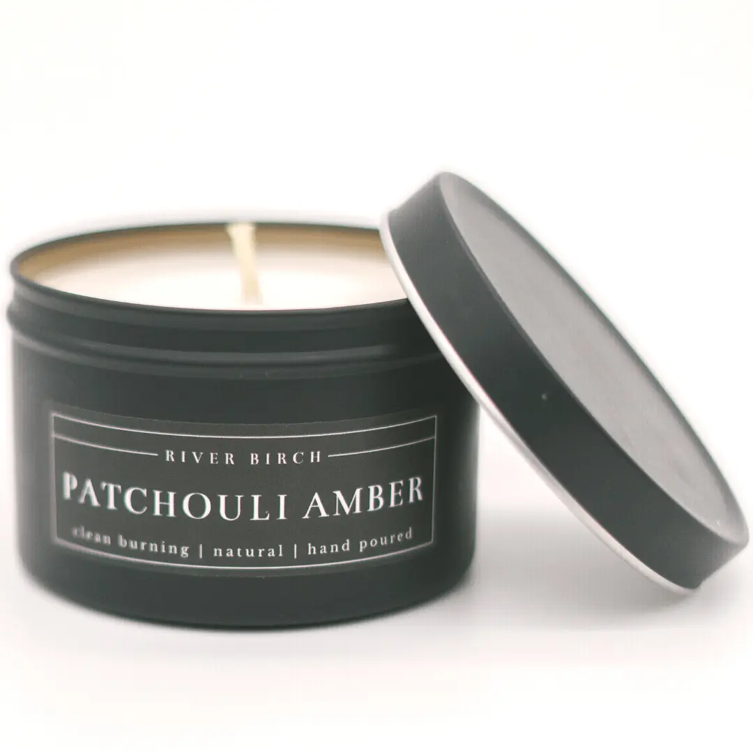 Patchouli Amber - 8oz Black Tin Soy Candle