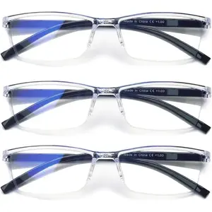 3 Pack Men Half Rim Reading Glasses Blue Light Blocking Computer Readers Spring Hinge Lightweight Anti Eye Strain Business Style Eyeglasses for Work Office Reading Screen Use Daily Wear Gift for Dad 2026