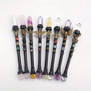 [Natural Amethyst Wizard Staff] Natural Amethyst 1pc Wizard Staff - Colorful Fluorite Crystal Single-Point Wand, Magic Stick, Halloween and Christmas Gift