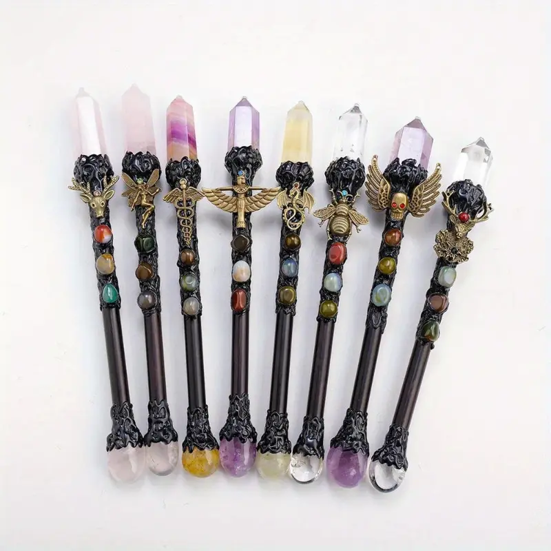 [Natural Amethyst Wizard Staff] Natural Amethyst 1pc Wizard Staff - Colorful Fluorite Crystal Single-Point Wand, Magic Stick, Halloween and Christmas Gift