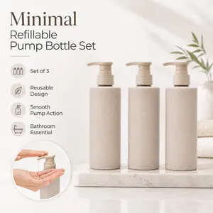 Refillable Soap Dispenser Bottle Set of 3, Neutral Pump Bottles, Bathroom, Kitchen, Shower Shelf, Vanity Storage