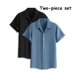 Men’s textured short-sleeve collared shirt two-piece set — lightweight, breathable summer commuter shirt
