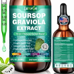 Soursop Bitters Liquid 10-in-1 with Ashwagandha, Black Seed Oil & Turmeric, Gotu Kola for Immune Support, Gut Health, Cell Regeneration & Antioxidant, Vegan, Non-GMO, Sugar-Free, 2 Fl Oz