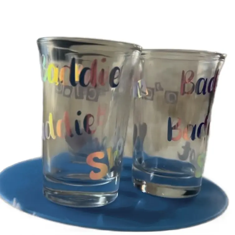 Custom Shot Glasses with Colorful Text Design - Personalized Drinkingware
