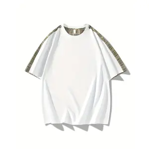 NewBdhjydb Men'S Summer Outdoor Sports Color-Block Short Sleeve T-Shirt - Breathable Elastic Round Neck, Casual Regular Fit with Checkered Pattern, Lightweight Polyester for Casual Attire, Casual Wear Tee|   Sporty Casualwear|   Polyester Fabric