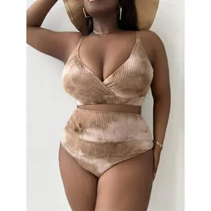 Plus Size Tie Dye Print Bikinis for Summer 2024, Plus Adjustable Straps Wrap Bikini Top & High Waist Swim Bottom Plus Size Swimsuit, Plus Size Curve Bikini Swimwear for Women, Bathing SuitsGift