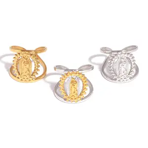 luck jewelry Virgin Mary Ring for Women | Religious Faith  | Gold Tone Stainless Steel | Statement Symbol Ring