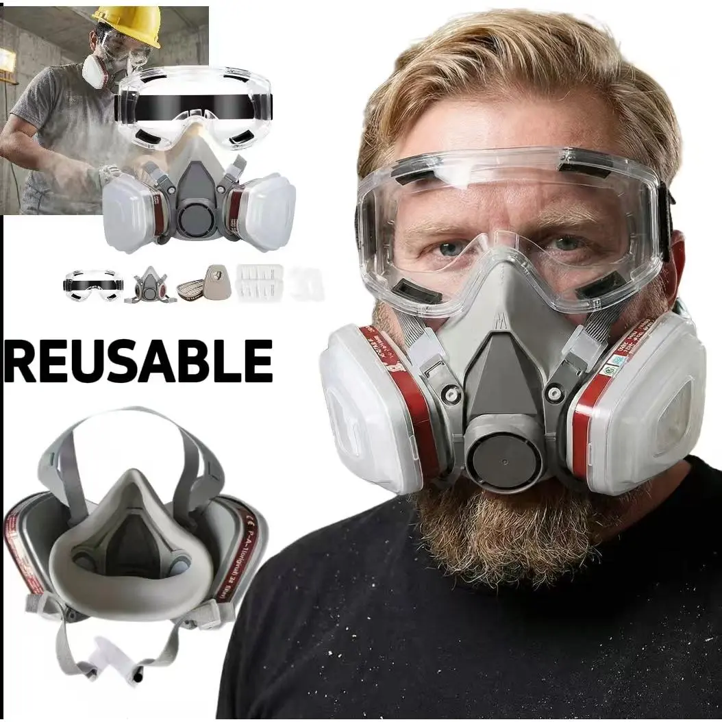Reusable Half-Face Protective Mask Set - Dustproof Safety Equipment with 2 Filters for Construction, Painting, Safetyequipment