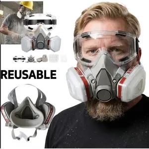 Lightweight Comfort Full Face Professional Dust Mask Set: Reusable Respirator & Wide Field Safety Goggle. Industrial Mask with Dual Filter Cartridges Gas Chemical Protection, Construction, Painting, Woodworking, DIY Projects,Father's Day Outdoor gift.