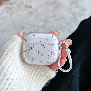 Little Star Floral Pattern TPU Soft Protective Case for Apple AirPods 4/3/2/1/Pro/Pro2 Transparent Earphone Cover with Keychain Attachment