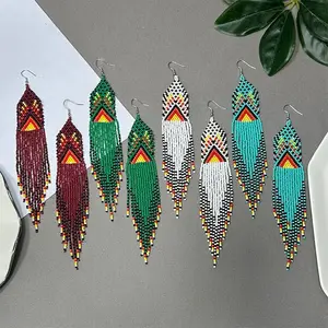 AHAYA Original Beaded Tassel Earrings Crescent Moon  Gradient, Each Bead Handmade with Artisan LoveHandmadeJewelry Unique Craftsmanship Bohemian Chic Boho Style Statement Piece Hypoallergenic Hooks