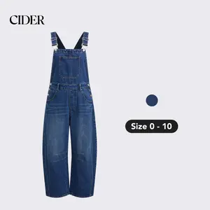 Cider [size 0-10] Denim Solid Buckle Pocket Barrel-leg Jumpsuit
