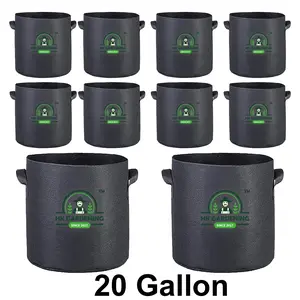 Plant Grow Bags 20 Gallon/10Pcs  Round Fabric Pot Aeration  Black - Ideal for Home and Garden -HK Gardening