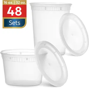 48 Pack Plastic Deli Containers with Lids (16, 32 oz 24 Each) - Food Storage Containers with Lids - Clear Disposable Meal Prep Containers, BPA Free, Stackable, Leakproof, Microwave and Freezer Safe Kitchen Utensils
