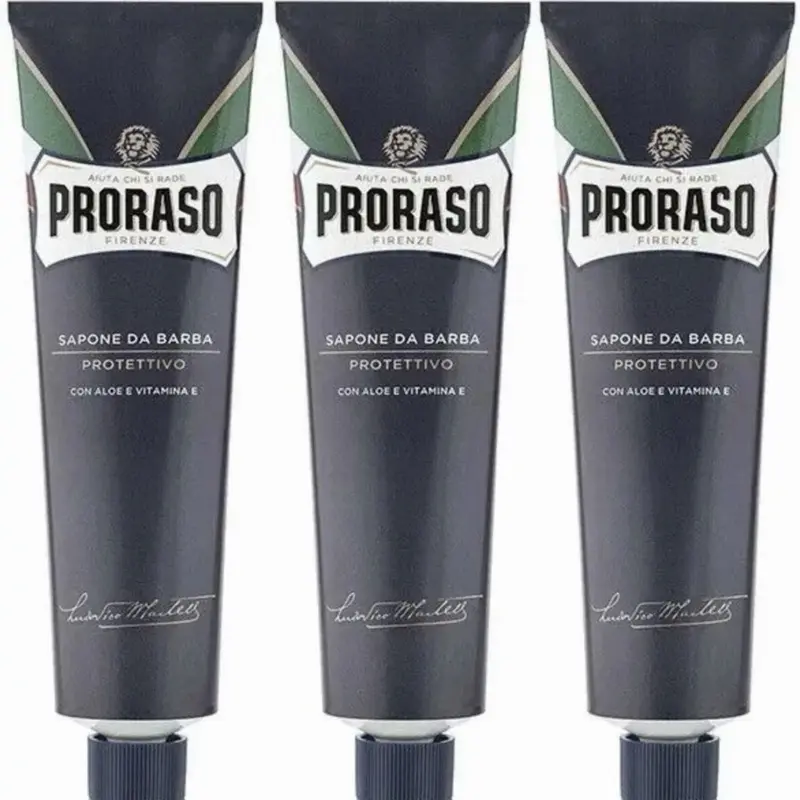 Men's PRORASO Blue Tube Daily Shaving Cream, 5.2oz - Aloe Vera, Vitamin E, Sensitive Skin Protection - Italian-Made, 3-Pack