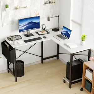 L Shaped Computer Desk - Gaming Corner 50 Inch Office Writing PC Wooden Table with CPU Storage Shelf & Side Bag Durable Sturdy