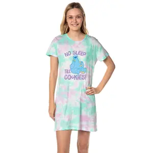Sesame Street Women's Cookie Monster No Sleep Till Cookies Nightgown Sleep Pajama Shirt For Adults