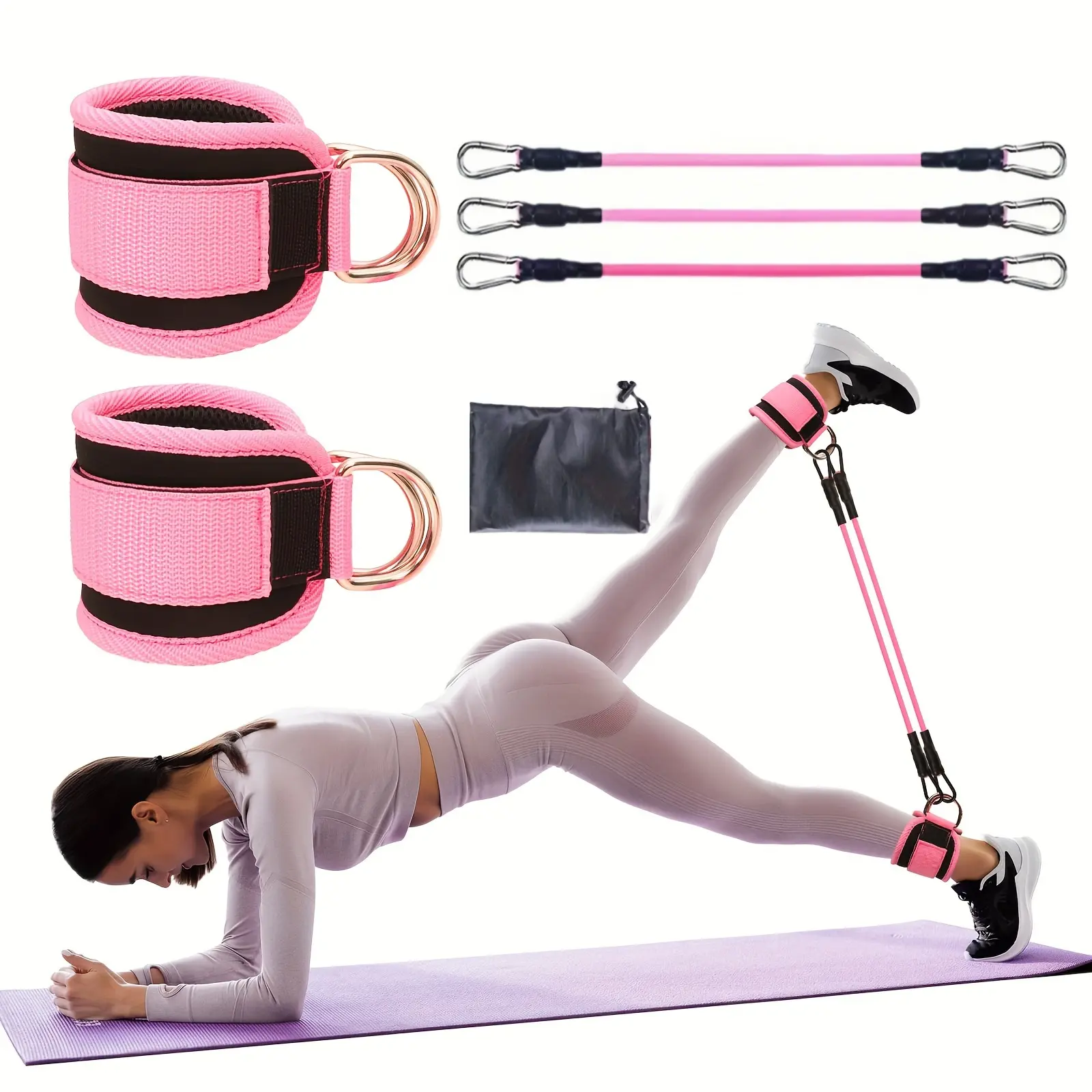 Adjustable Ankle Straps for Cable Machines (Set of 2), Padded Polyester Gym Cuffs with Double D-Rings for Lower Body & Resistance Band Workouts, Workout Band, Gym Workouts