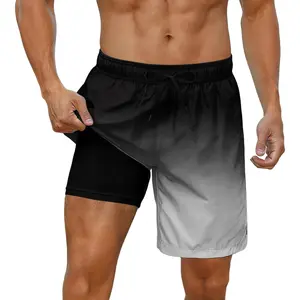 Mens Swim Trunks with Compression Liner 7 inch Inseam Board Shorts Summer Quick Dry Bathing Suit