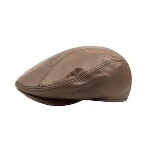 Genuine Distressed Leather Flat Ivy Cap for Men & Women – Vintage Newsboy Driving Hat with Adjustable Fit, Soft Lining & Classic Short Brim – Light Brown