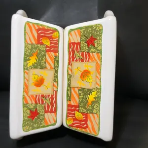 Vintage Set of 2 Quilt Patten Fall Theme Ceramic Mini Bread Loaf Pan Thanksgiving Holiday Bakeware