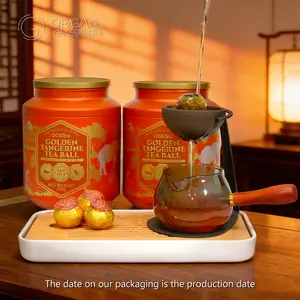 BOGO Golden Tangerine Puer Tea Ball 2 Tins With Volcano Tea Set And Mini Bamboo Tea Tray With Natural Sun Dried Tangerine Peel And High Quality Cooked Pu'er