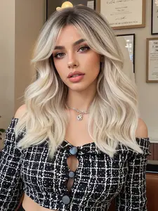 20 Inch Bangs Long Curly Wig, Overdye Top, Machine Made Synthetic Fiber, Heat Resistant, Natural Straight, Fashionable Daily Wear