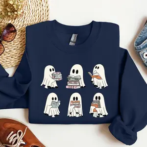 Ghost Reading Books Sweatshirt, Bookish Halloween Crewneck, Gift for Librarian Sweater, Funny Ghost Reading Shirt, Librarian Sweatshirt