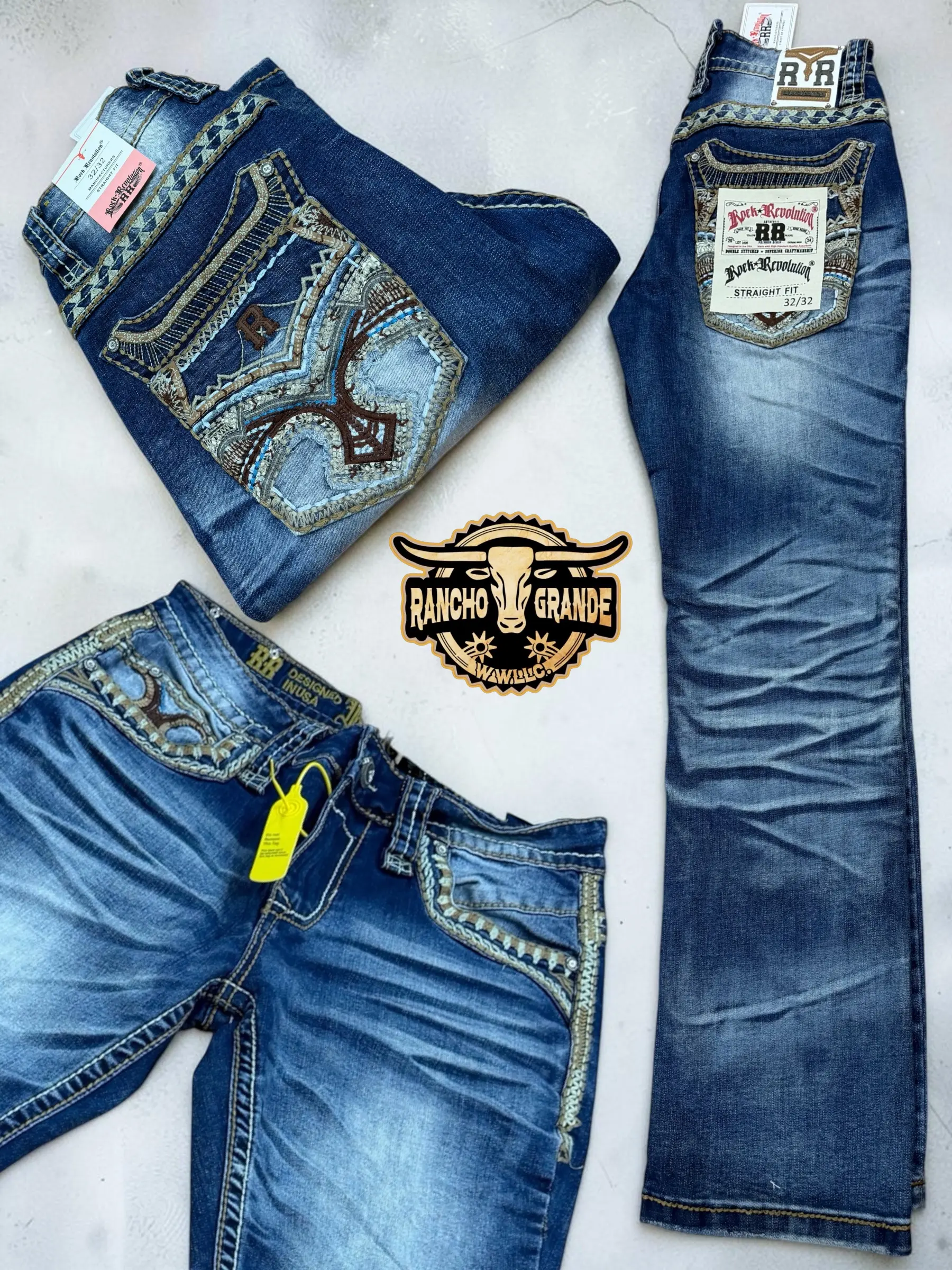 Rock R. 261 Men's Modern Western Cowboy Jeans Straight Fit Boot Cut / Pantalon Vaquero  para Hombre Diseno Moderno