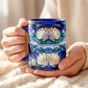 Yemaya Coffee Mug 11oz – Stained Glass Art | Ocean Goddess Orisha Gift, Yoruba Spiritual Mug, Seashells & Pearls