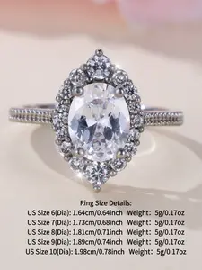 A fashionable commuting palladium white K white egg-shaped edge white diamond ring is suitable for women