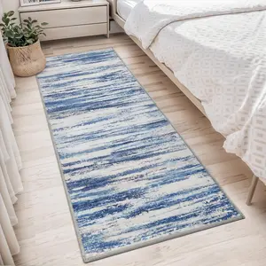 2x6 Runner Rug, Machine Washable Runner Rug Modern Abstract Area Rug, Non Slip Rug Runners for Hallways, Soft Indoor Carpet Runner for Bedroom Office Dorm Rug, Blue Rug
