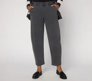 LOGO by Lori Goldstein Regular Grey Pull On Barrel Ankle Jeans