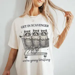 Vintage Get In Scavenger We're Going Thrifting Tshirt,  Retro Raccoon Thrift Decor Shirt, Trending Graphic Tee