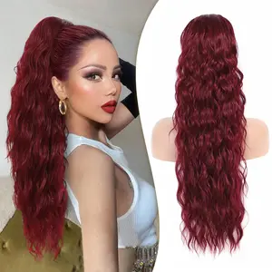 Eerya Red Ponytail Extension Drawstring Curly Ponytail for Women 26 Inch Burgundy Curly Wavy Pony Tails Hair Extensions Synthetic Hairpiece for Women Daily Party Use Wine Red