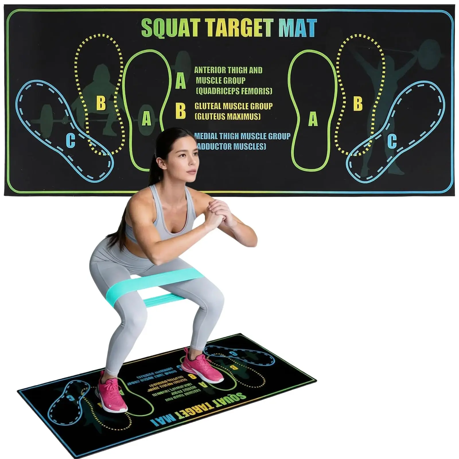 Non-Slip Square Squat Exercise Mat with Foot Position Design, Thick Shock-Absorption Pad for Home Gym, Fitness Workout Accessories to Achieve Fitness Goals & Boost Workout Efficiency