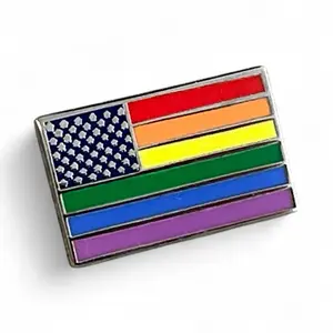 Rainbow American Flag Pride Pin LGBTQ+ Enamel Lapel Pin Unisex Hard Enamel Polished Nickel Metal Butterfly Clutch 0.75 Inch