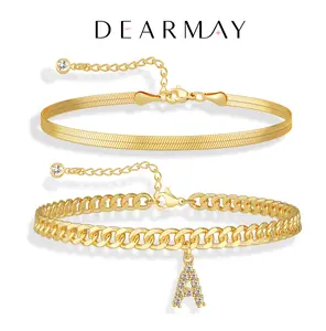 Dearmay Ankle Bracelet for Women Stack Gold Anklet with Letter Pendant Summervibes Adjustable Anklet Set Stackable Jewelry Summer Beach Accessories Gift for Girls Best Gift For Mother' s Day