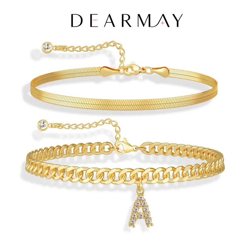 Dearmay Women's 14K Gold-Plated Initial Anklets Set, Elegant Dainty Bling Alphabet Pendant Ankle Bracelets, Adjustable Waterproof Female Adult Fashion Accessories Gift for Summer Beach, Accessories Adults Female