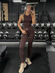 Women's Sports Yoga Two-Piece Set, Halter Slim Fit Tank Top + Elastic Long Pants, Comfortable Breathable, High Performance Activewear, Gym Running Daily Exercise, Yoga Clothes Set