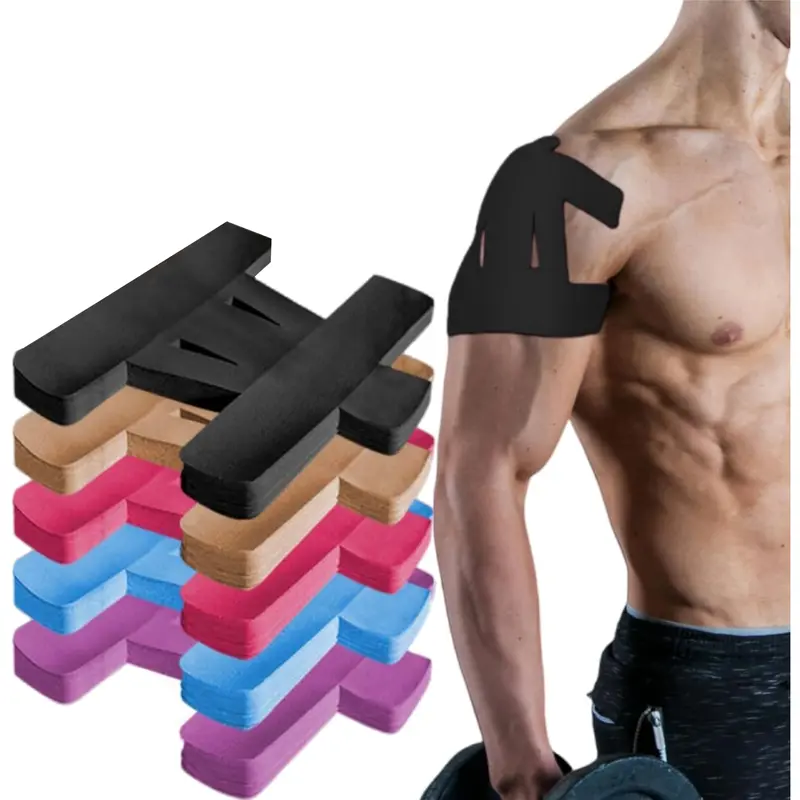 Pre-Cut Kinesiology Sports Tape (10 Pcs) with Pre-Cut Design, Zonal Peel Design, Up to 150% Stretch for Male Athletes - Cotton Shoulder Support, Water-Resistant, Elastic, Breathable, Hypoallergenic, Latex-Free for Stability & Pain Relief