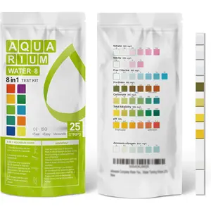 Aquarium Ammonia Test Strips 8-in-1 |25 Strips | Quick & Accurate Water Testing Test pH, Carbonate, Alkalinity, Hardness, Chlorine, Nitrite, etc. (K02-25)