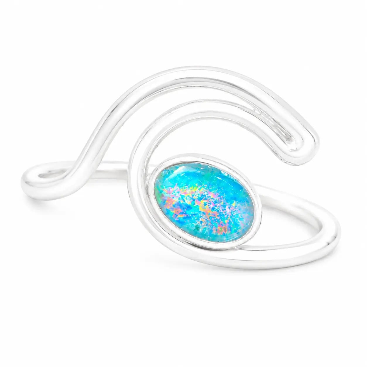 925 Sterling Jewelry Opal Ocean Wave Ring - Iridescent Opal, US Size 7, for Ocean Lovers, Everyday Wear