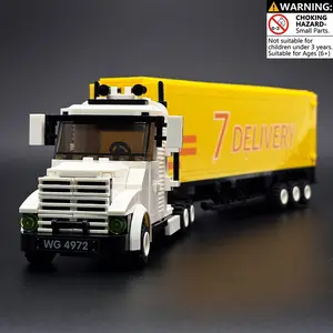 City Logistics Transport Truck Building Blocks Set 333Pcs Yellow Container Trailer Vehicle Model Construction Brick Toy Kit Heavy Duty Cargo Lorry STEM Learning Educational Gift for Boys Girls 6+ Birthday Party Decoration Creative Play Playset Display