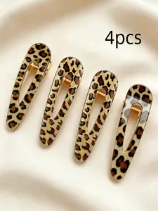 4-Piece Leopard Print Hair Clips Set, Fashionable Daily Use Accessories, Casual Claw Clips, Women's Gift, Hair Decorations, Headwear