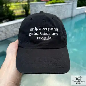 Embroidered Only Accepting Good Vibes And Tequila Baseball Hat, Only Accepting Good Vibes And Tequila Embroidery Caps, Funny Trucker Hat, Viral Trucker Hat