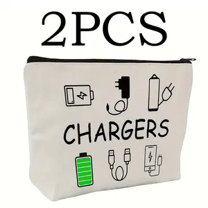 2Pcs Canvas Travel Charger Organizer Pouch - Soft Cosmetic bag, and Non-Waterproof Electronic Accessory Case with Design for Cable and USB Bag Storage - Perfect for Daily Commute, Travel, and Business Trips,Valentine'S Day Must-have Gift